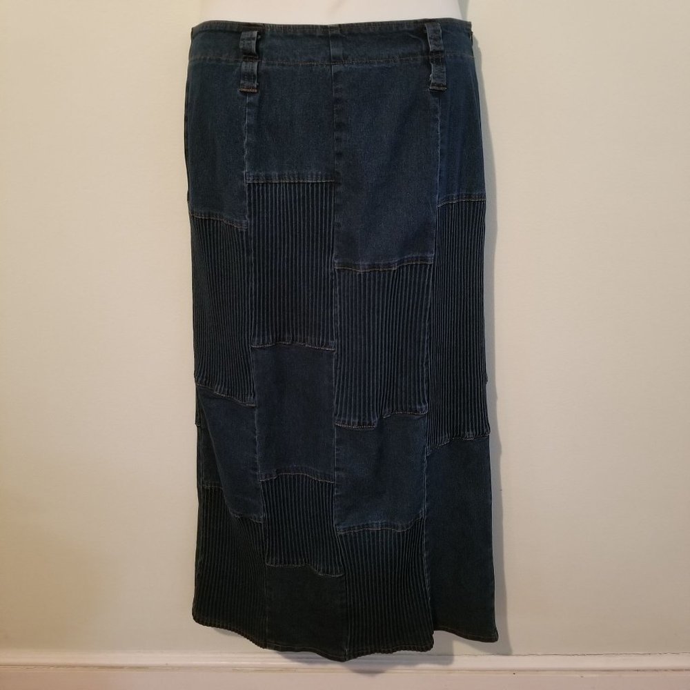 Lou Nardi M Blue Jean Denim Skirt Maxi Straight Pencil Belt Loops
